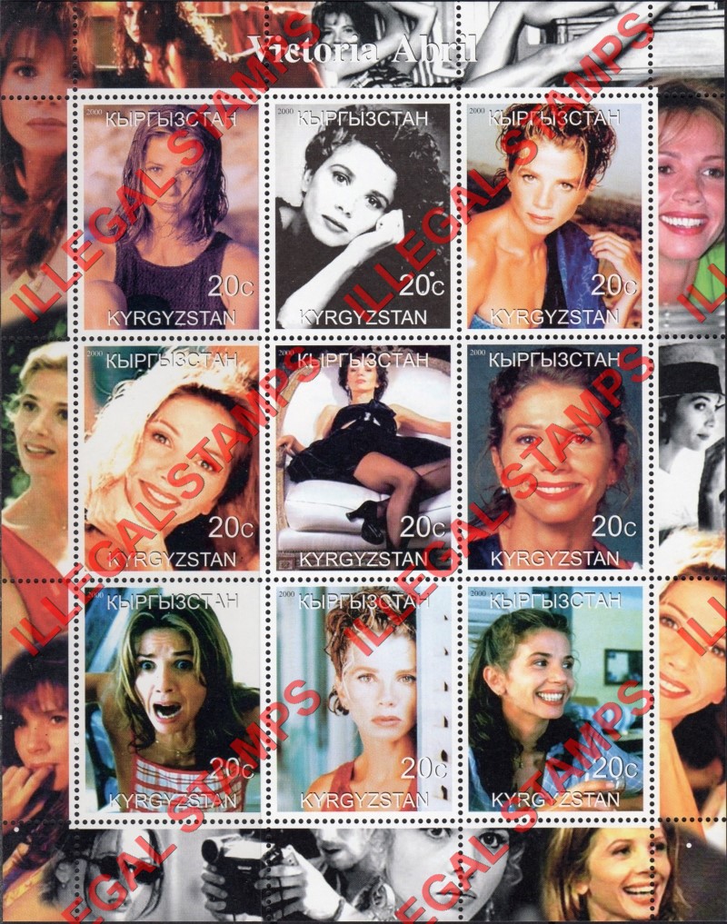 Kyrgyzstan 2000 Victoria Abril Illegal Stamp Sheetlet of Nine Kyrgyzstan 2000 Victoria Abril Illegal Stamp Sheetlet of Nine