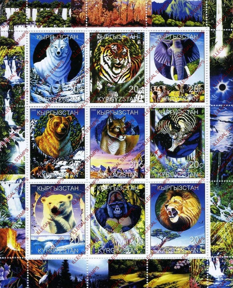Kyrgyzstan 2000 Wild Animals Endangered Illegal Stamp Sheetlet of Nine Kyrgyzstan 2000 Wild Animals Endangered Illegal Stamp Sheetlet of Nine