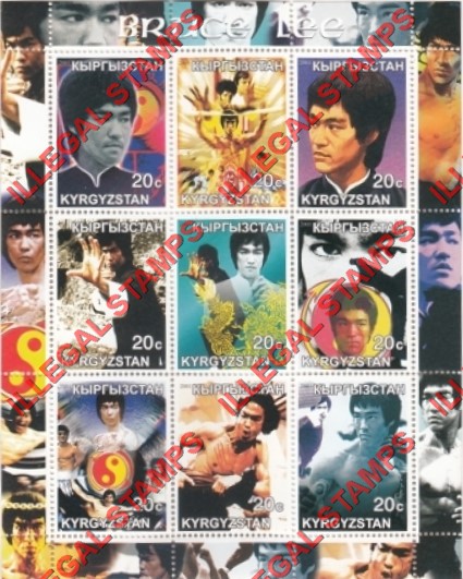 Kyrgyzstan 2001 Bruce Lee Illegal Stamp Sheetlet of Nine Kyrgyzstan 2001 Bruce Lee Illegal Stamp Sheetlet of Nine