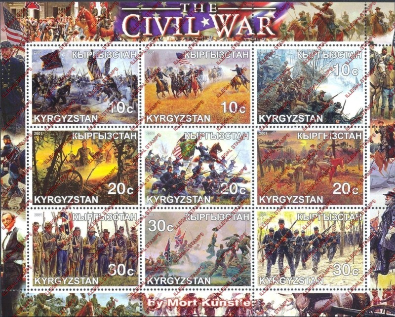 Kyrgyzstan 2001 Civil War Illegal Stamp Sheetlet of Nine Kyrgyzstan 2001 Civil War Illegal Stamp Sheetlet of Nine