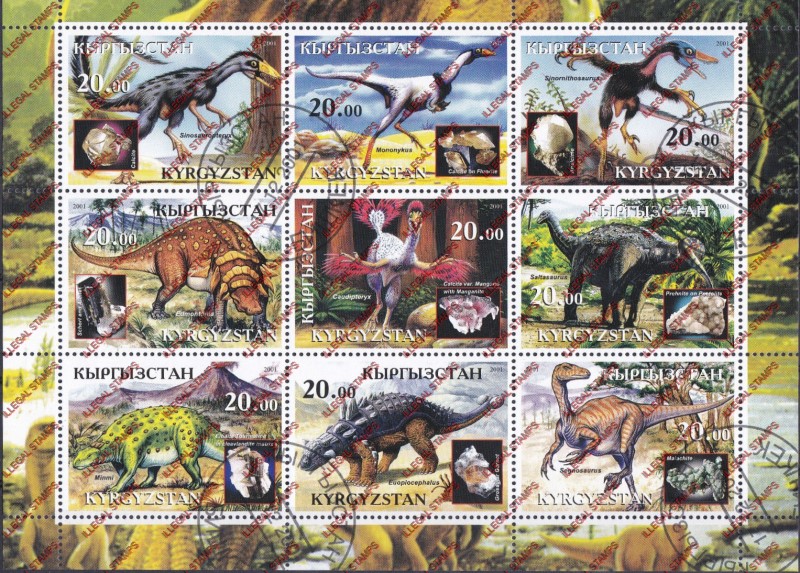 Kyrgyzstan 2001 Dinosaurs Illegal Stamp Sheetlet of Nine Kyrgyzstan 2001 Dinosaurs Illegal Stamp Sheetlet of Nine