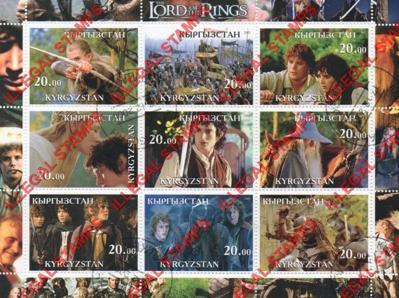 Kyrgyzstan 2001 Lord of the Rings Illegal Stamp Sheetlet of Nine Kyrgyzstan 2001 Lord of the Rings Illegal Stamp Sheetlet of Nine