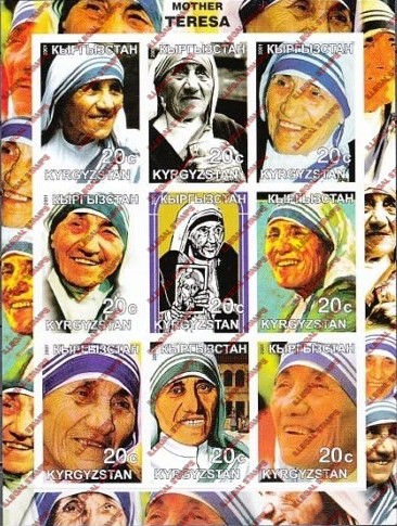 Kyrgyzstan 2001 Mother Teresa Illegal Stamp Sheetlet of Nine Kyrgyzstan 2001 Mother Teresa Illegal Stamp Sheetlet of Nine