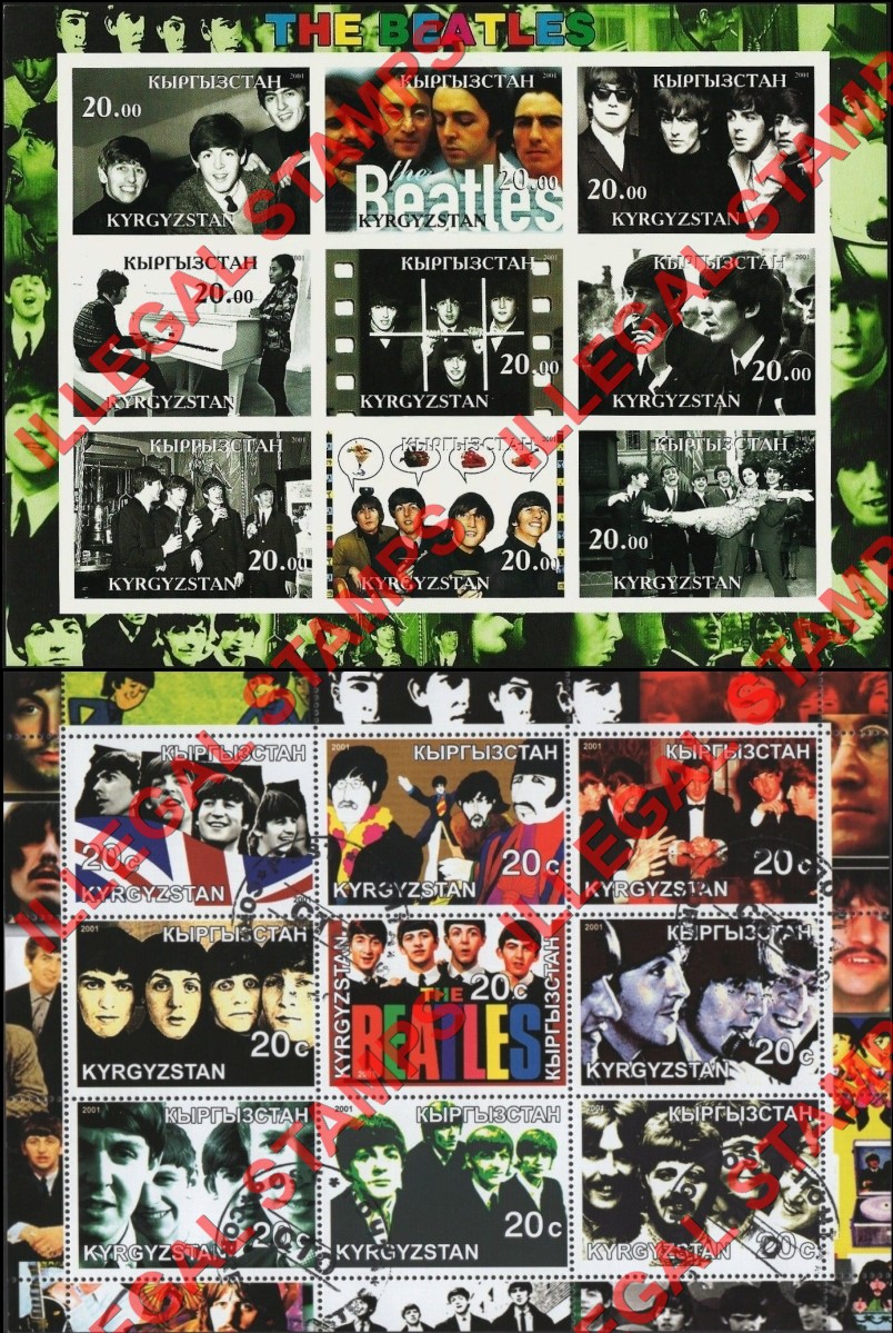 Kyrgyzstan 2001 The Beatles Illegal Stamp Sheetlets of Nine Kyrgyzstan 2001 The Beatles Illegal Stamp Sheetlets of Nine