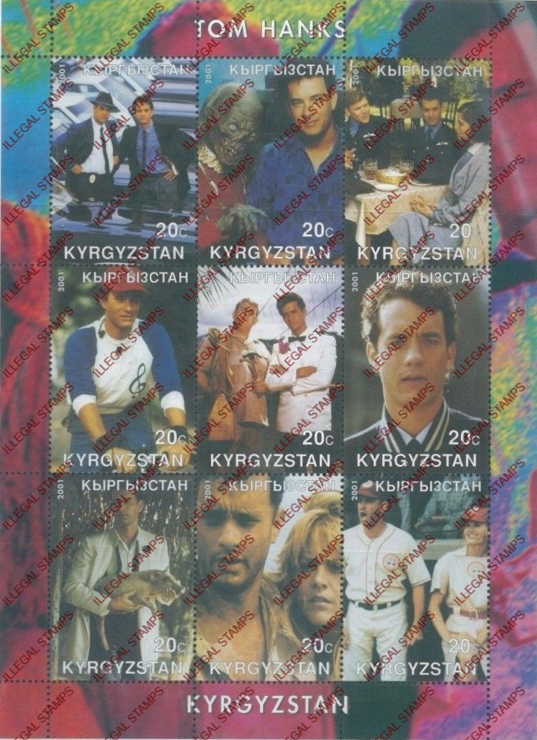 Kyrgyzstan 2001 Tom Hanks Illegal Stamp Sheetlet of Nine Kyrgyzstan 2001 Tom Hanks Illegal Stamp Sheetlet of Nine