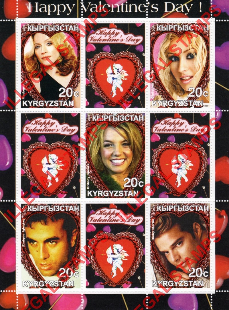 Kyrgyzstan 2001 Valentines Day Illegal Stamp Sheetlet of Nine Kyrgyzstan 2001 Valentines Day Illegal Stamp Sheetlet of Nine