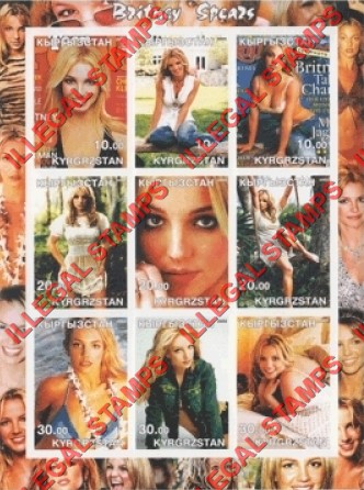 Kyrgyzstan 2002 Britney Spears Illegal Stamp Sheetlet of Nine Kyrgyzstan 2002 Britney Spears Illegal Stamp Sheetlet of Nine