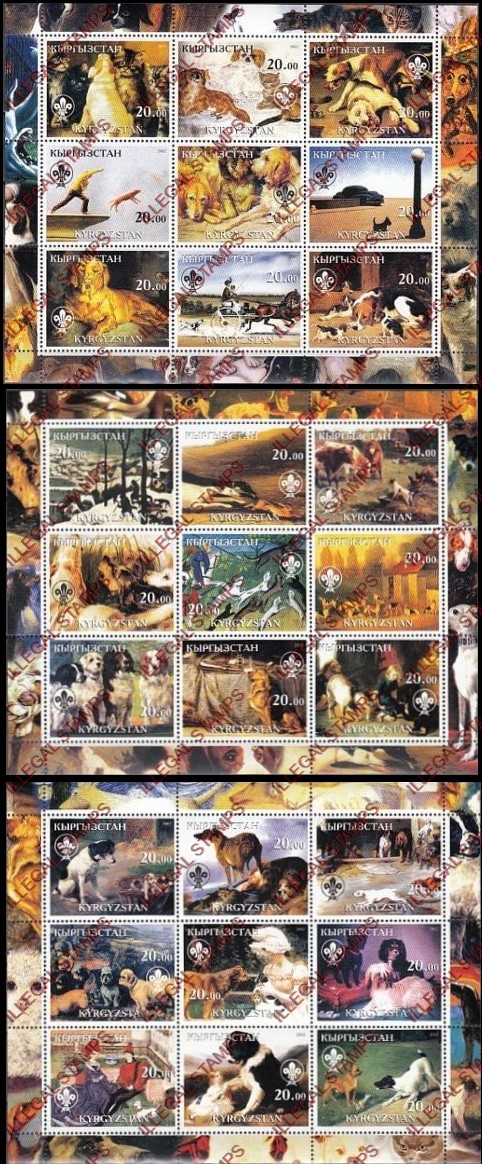 Kyrgyzstan 2002 Dogs Illegal Stamp Sheetlets of Nine Kyrgyzstan 2002 Dogs Illegal Stamp Sheetlets of Nine
