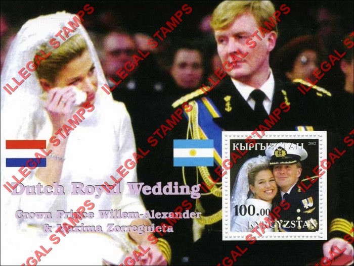 Kyrgyzstan 2002 Dutch Royal Wedding Illegal Stamp Souvenir Sheet of One Kyrgyzstan 2002 Dutch Royal Wedding Illegal Stamp Souvenir Sheet of One