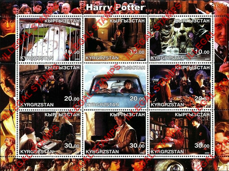 Kyrgyzstan 2002 Harry Potter Illegal Stamp Sheetlet of Nine Kyrgyzstan 2002 Harry Potter Illegal Stamp Sheetlet of Nine