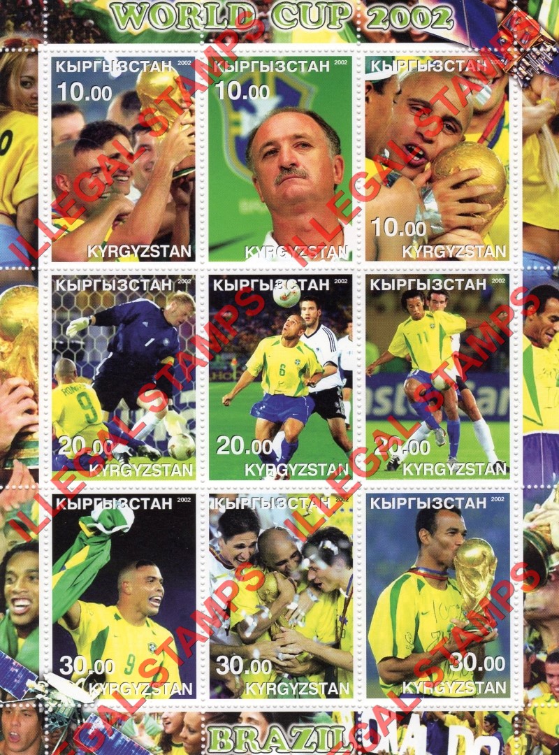 Kyrgyzstan 2002 World Cup Soccer Football Illegal Stamp Sheetlet of Nine Kyrgyzstan 2002 World Cup Soccer Football Illegal Stamp Sheetlet of Nine
