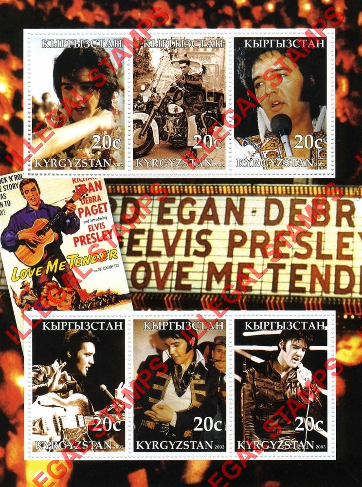 Kyrgyzstan 2003 Elvis Presley Illegal Stamp Sheetlet of Six Kyrgyzstan 2003 Elvis Presley Illegal Stamp Sheetlet of Six
