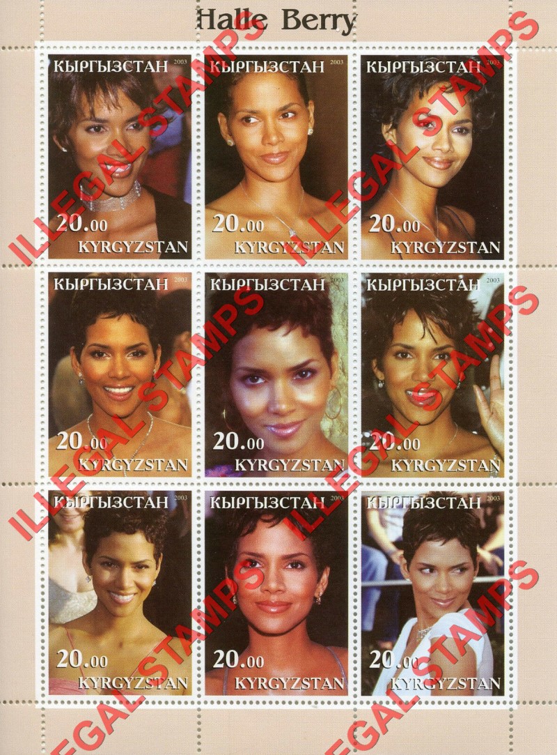Kyrgyzstan 2003 Halle Berry Illegal Stamp Sheetlet of Nine Kyrgyzstan 2003 Halle Berry Illegal Stamp Sheetlet of Nine