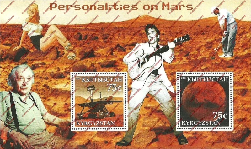 Kyrgyzstan 2003 Personalities on Mars Illegal Stamp Souvenir Sheet of Two Kyrgyzstan 2003 Personalities on Mars Illegal Stamp Souvenir Sheet of Two