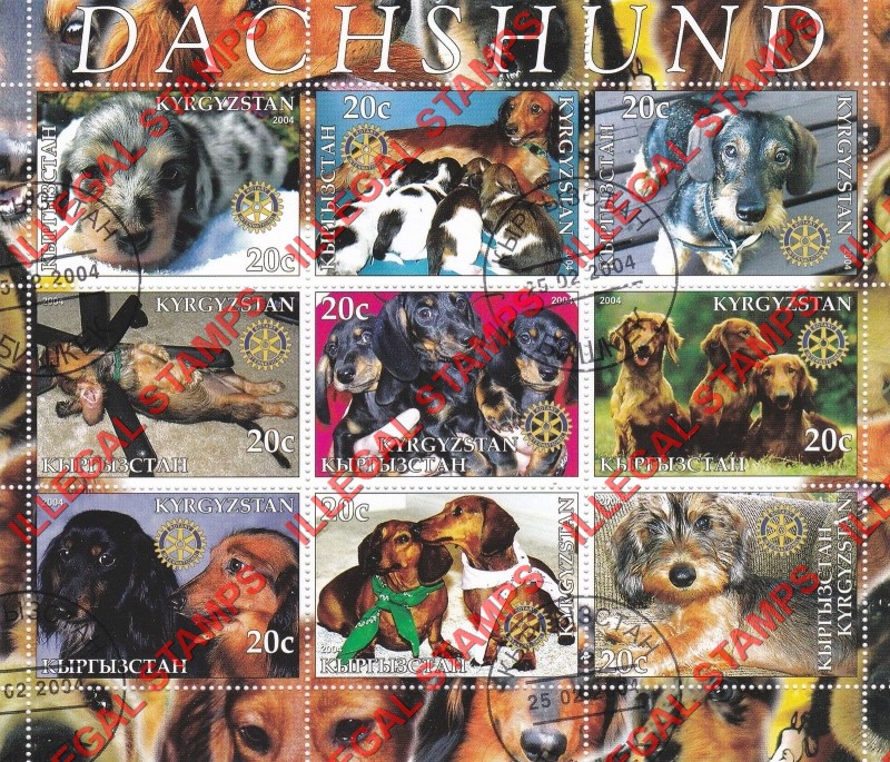 Kyrgyzstan 2004 Dogs Dachshund Illegal Stamp Sheetlet of Nine Kyrgyzstan 2004 Dogs Dachshund Illegal Stamp Sheetlet of Nine