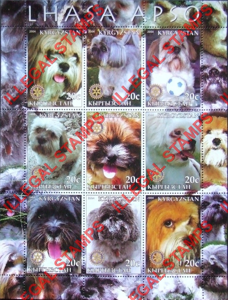 Kyrgyzstan 2004 Dogs Lhasa Apso Illegal Stamp Sheetlet of Nine Kyrgyzstan 2004 Dogs Lhasa Apso Illegal Stamp Sheetlet of Nine