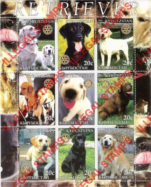 Kyrgyzstan 2004 Dogs Retriever Illegal Stamp Sheetlet of Nine Kyrgyzstan 2004 Dogs Retriever Illegal Stamp Sheetlet of Nine