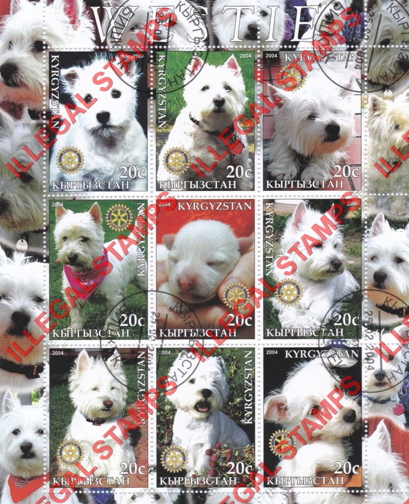 Kyrgyzstan 2004 Dogs Westie Illegal Stamp Sheetlet of Nine Kyrgyzstan 2004 Dogs Westie Illegal Stamp Sheetlet of Nine
