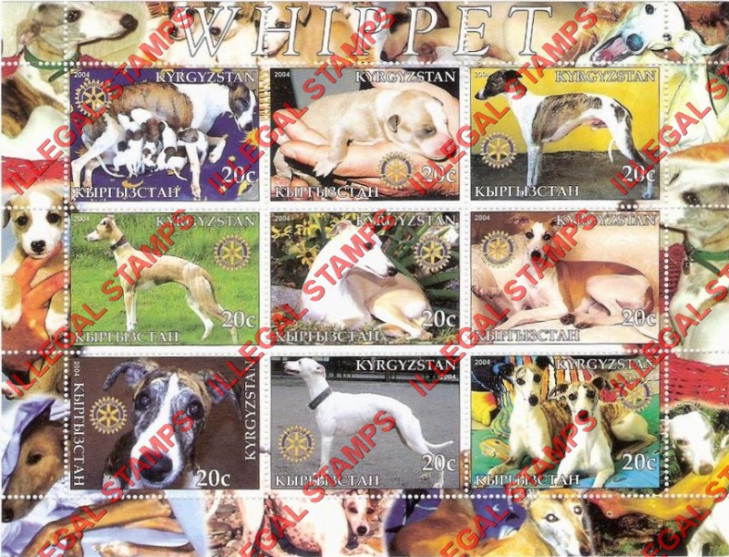 Kyrgyzstan 2004 Dogs Whippet Illegal Stamp Sheetlet of Nine Kyrgyzstan 2004 Dogs Whippet Illegal Stamp Sheetlet of Nine
