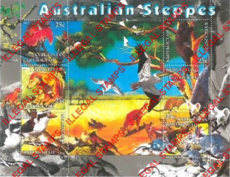 Kyrgyzstan 2004 Fauna of Australian Steppes Illegal Stamp Sheetlet of Six