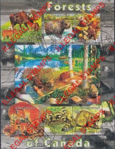 Kyrgyzstan 2004 Fauna of Forests of Canada Illegal Stamp Sheetlet of Six