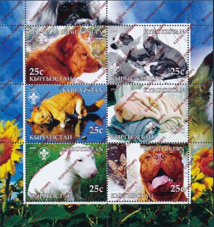 Kyrgyzstan 2005 Dogs Illegal Stamp Sheetlet of Six Kyrgyzstan 2005 Dogs Illegal Stamp Sheetlet of Six
