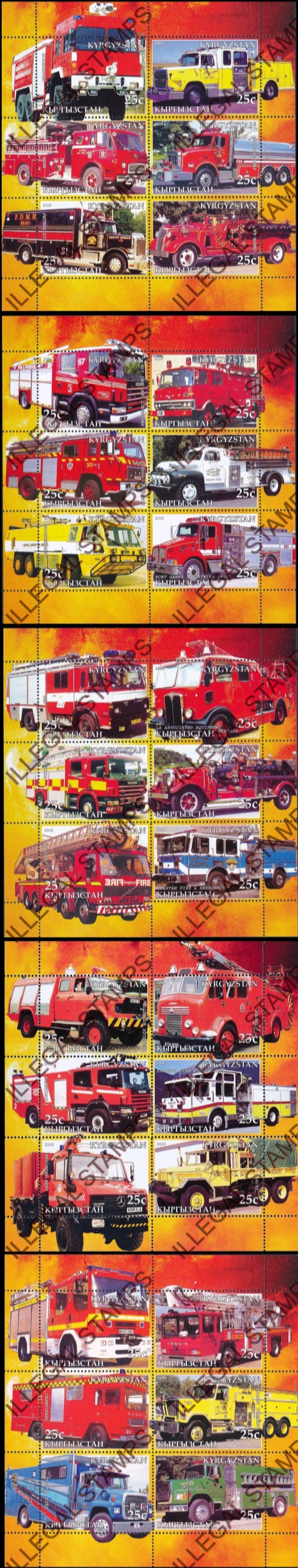 Kyrgyzstan 2005 Fire Engines Illegal Stamp Sheetlets of Six Kyrgyzstan 2005 Fire Engines Illegal Stamp Sheetlets of Six