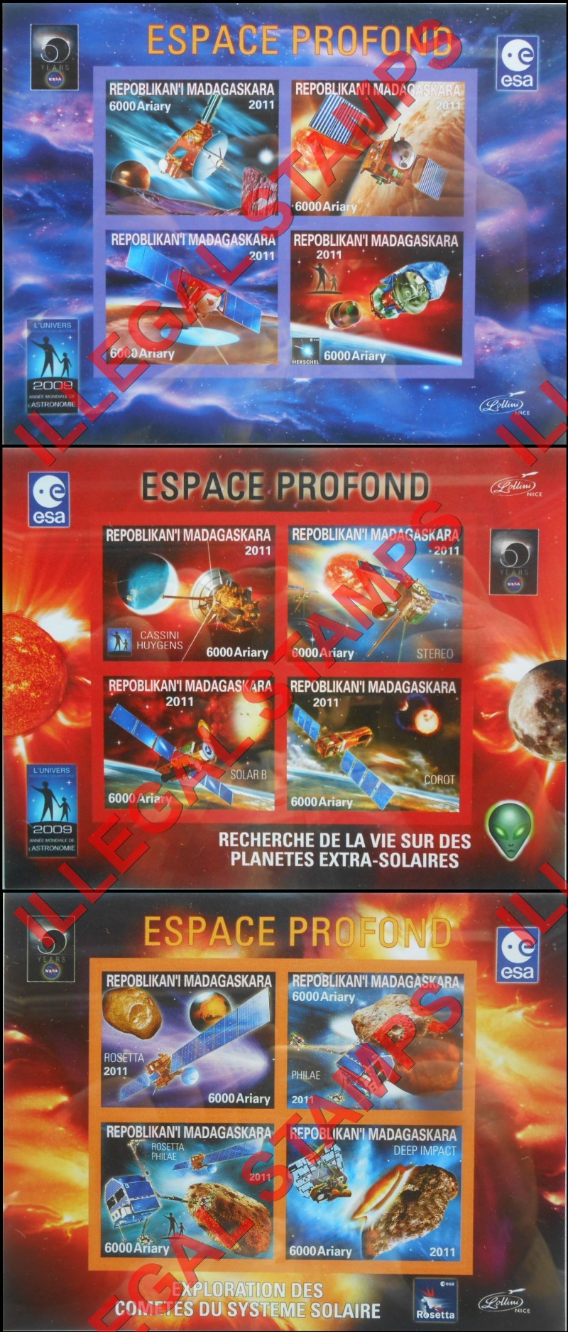 Madagascar 2011 Deep Space Illegal Stamp Souvenir Sheets of Four