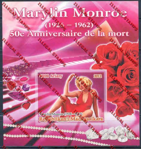 Madagascar 2012 Marilyn Monroe Illegal Stamp Souvenir Sheet Madagascar 2012 Marilyn Monroe Illegal Stamp Souvenir Sheet