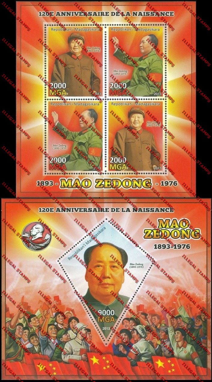 Madagascar 2013 Mao Zedong Illegal Stamp Souvenir Sheet and Sheetlet Madagascar 2013 Mao Zedong Illegal Stamp Souvenir Sheet and Sheetlet