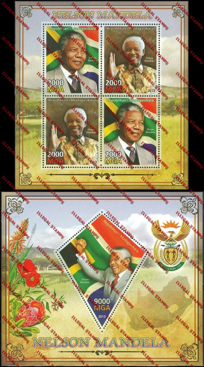 Madagascar 2013 Nelson Mandela Illegal Stamp Souvenir Sheet and Sheetlet Madagascar 2013 Nelson Mandela Illegal Stamp Souvenir Sheet and Sheetlet