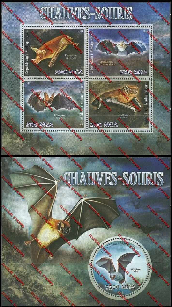 Madagascar 2014 Bats Illegal Stamp Souvenir Sheet and Sheetlet Madagascar 2014 Bats Illegal Stamp Souvenir Sheet and Sheetlet