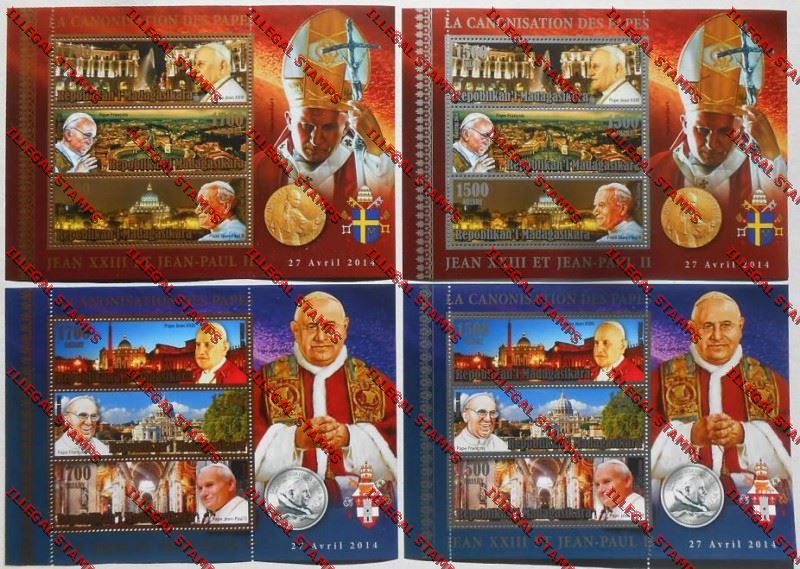 Madagascar 2014 Canonization of Popes Illegal Stamp Souvenir Sheets Madagascar 2014 Canonization of Popes Illegal Stamp Souvenir Sheets