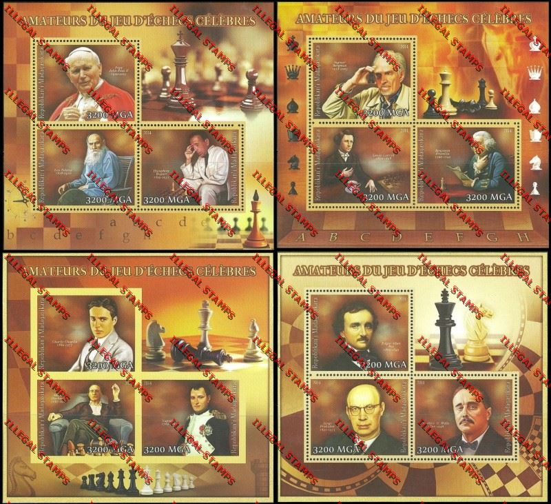 Madagascar 2014 Amateur Chess Players Illegal Stamp Souvenir Sheets Madagascar 2014 Amateur Chess Players Illegal Stamp Souvenir Sheets
