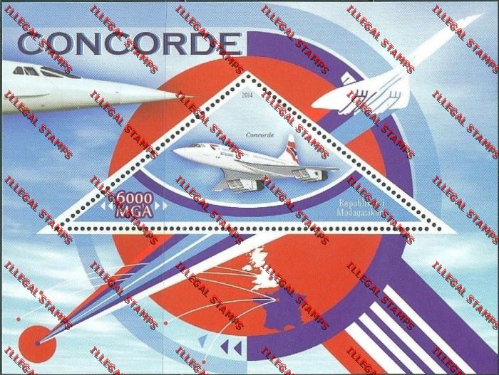 Madagascar 2014 Concorde Illegal Stamp Souvenir Sheet Madagascar 2014 Concorde Illegal Stamp Souvenir Sheet