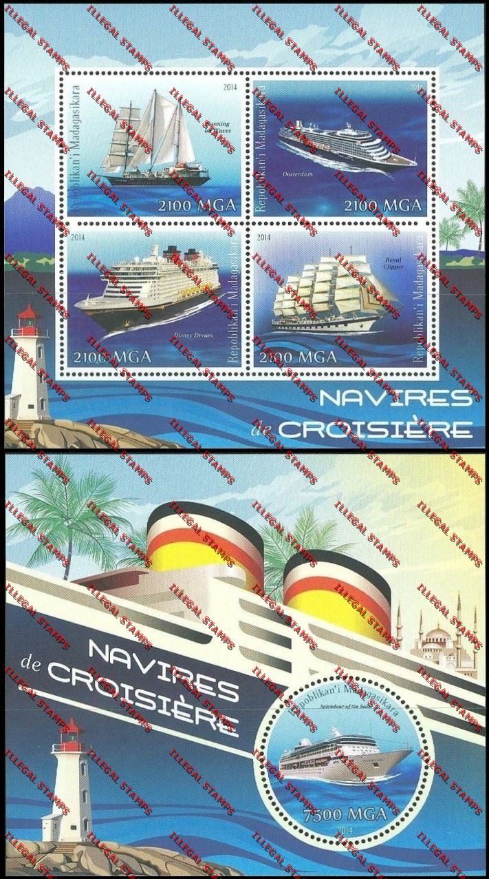 Madagascar 2014 Cruise Ships Illegal Stamp Souvenir Sheet and Sheetlet Madagascar 2014 Cruise Ships Illegal Stamp Souvenir Sheet and Sheetlet