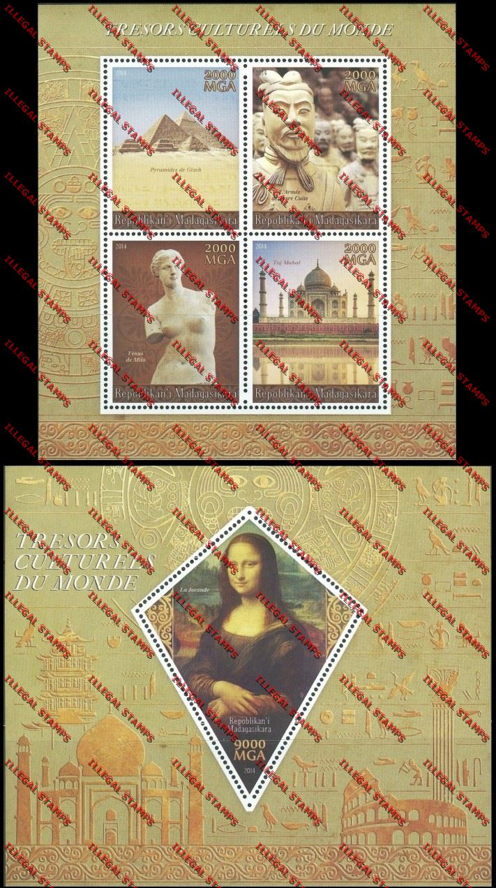 Madagascar 2014 Cultural Treasures of the World Illegal Stamp Souvenir Sheet and Sheetlet Madagascar 2014 Cultural Treasures of the World Illegal Stamp Souvenir Sheet and Sheetlet