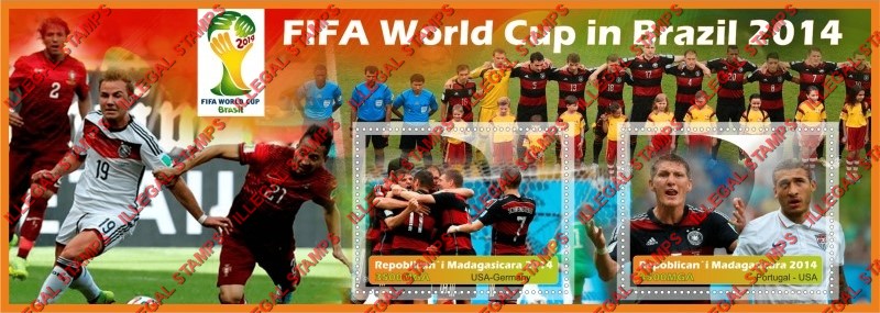 Madagascar 2014 FIFA World Cup Soccer Illegal Stamp Souvenir Sheet of 2 Madagascar 2014 FIFA World Cup Soccer Illegal Stamp Souvenir Sheet of 2
