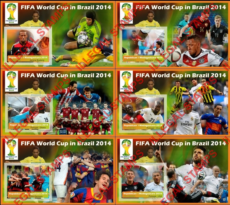 Madagascar 2014 FIFA World Cup Soccer Illegal Stamp Souvenir Sheets of 1 Madagascar 2014 FIFA World Cup Soccer Illegal Stamp Souvenir Sheets of 1