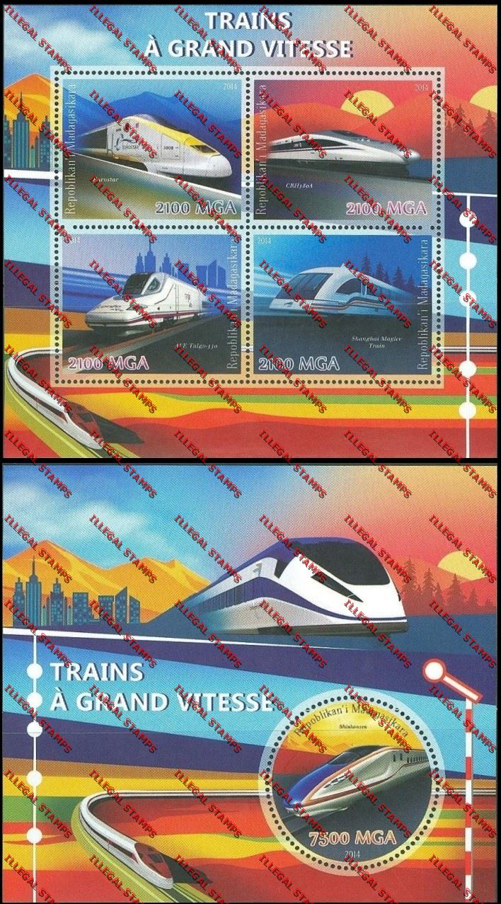 Madagascar 2014 High-speed Trains Illegal Stamp Souvenir Sheet and Sheetlet Madagascar 2014 High-speed Trains Illegal Stamp Souvenir Sheet and Sheetlet