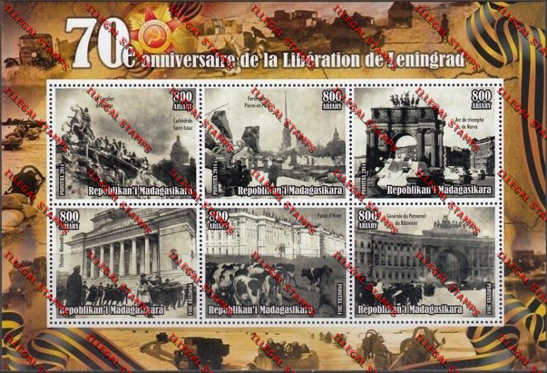 Madagascar 2014 70th Anniversary of the Liberation of Leningrad Illegal Stamp Souvenir Sheetlet of Six Madagascar 2014 70th Anniversary of the Liberation of Leningrad Illegal Stamp Souvenir Sheetlet of Six