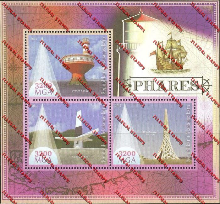 Madagascar 2014 Lighthouses Illegal Stamp Souvenir Sheet Madagascar 2014 Lighthouses Illegal Stamp Souvenir Sheet