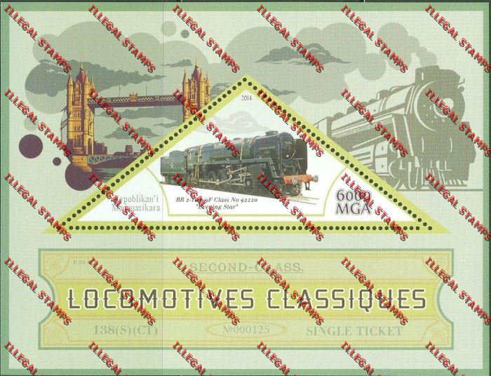 Madagascar 2014 Classic Locomotives Second Class Illegal Stamp Souvenir Sheet Madagascar 2014 Classic Locomotives Second Class Illegal Stamp Souvenir Sheet
