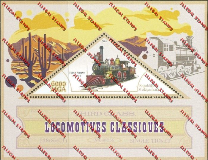 Madagascar 2014 Classic Locomotives Third Class Illegal Stamp Souvenir Sheet Madagascar 2014 Classic Locomotives Third Class Illegal Stamp Souvenir Sheet