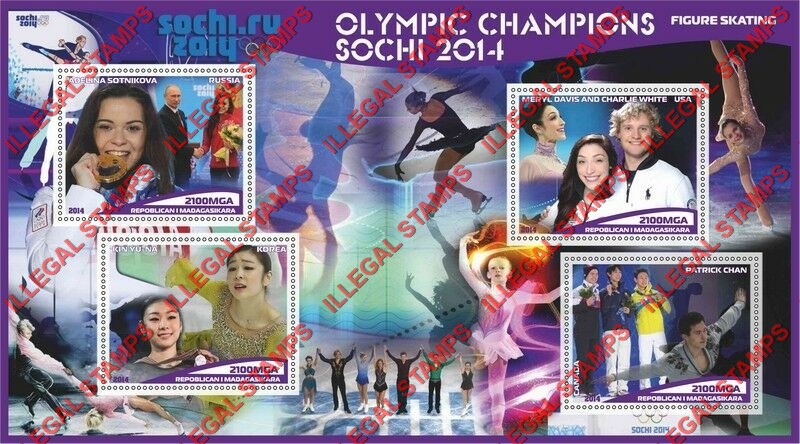 Madagascar 2014 Olympic Champions Figure Skating Illegal Stamp Souvenir Sheet of 4 Madagascar 2014 Olympic Champions Figure Skating Illegal Stamp Souvenir Sheet of 4