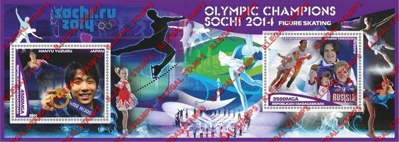 Madagascar 2014 Olympic Champions Figure Skating Illegal Stamp Souvenir Sheet of 2 Madagascar 2014 Olympic Champions Figure Skating Illegal Stamp Souvenir Sheet of 2