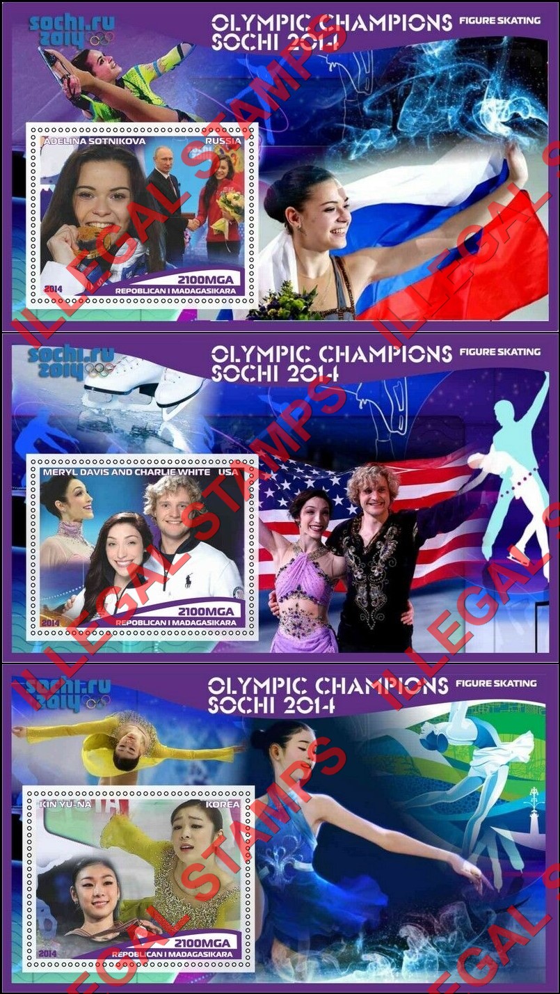 Madagascar 2014 Olympic Champions Figure Skating Illegal Stamp Souvenir Sheets of 1 (Part 1) Madagascar 2014 Olympic Champions Figure Skating Illegal Stamp Souvenir Sheets of 1 (Part 1)