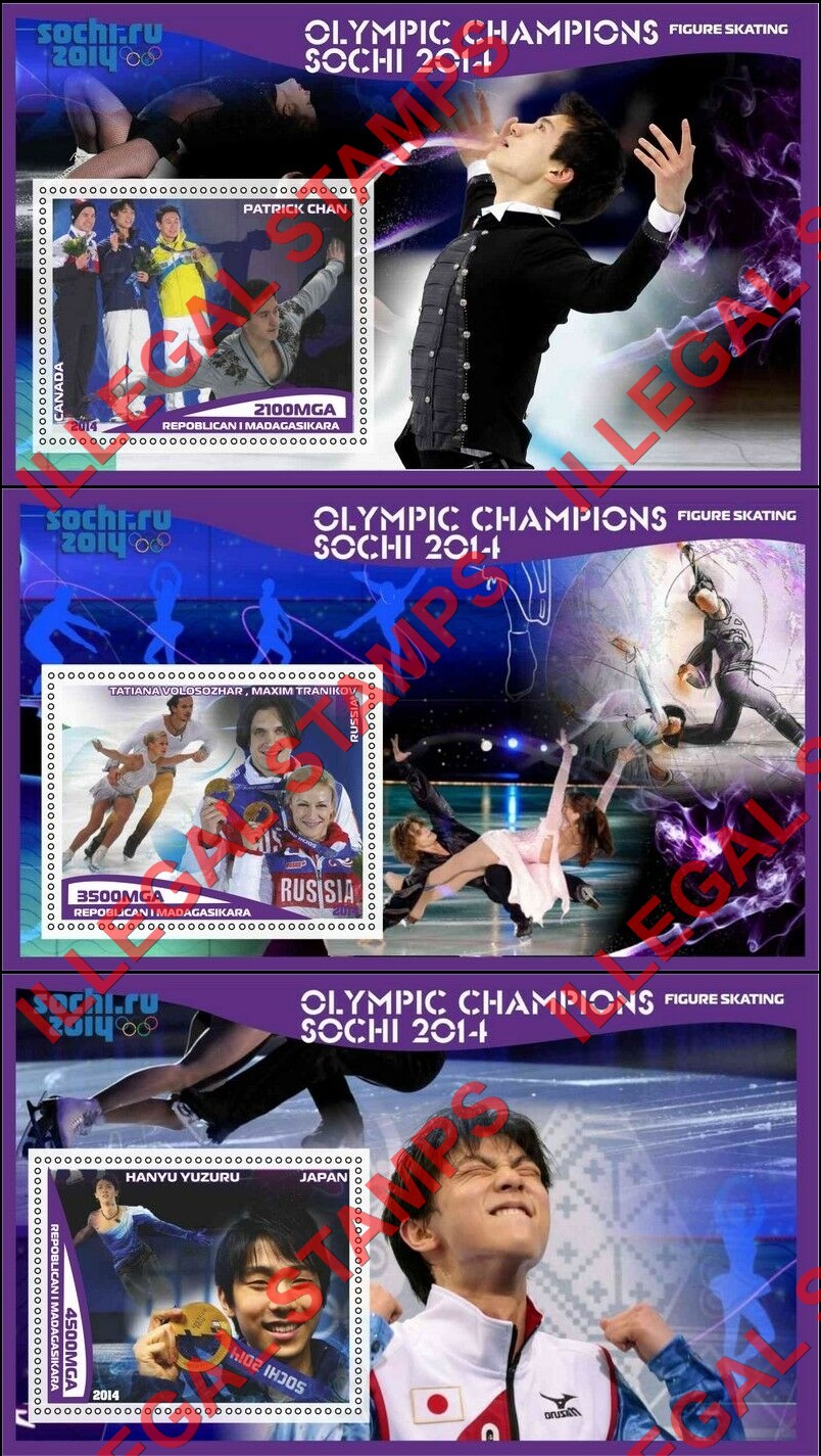 Madagascar 2014 Olympic Champions Figure Skating Illegal Stamp Souvenir Sheets of 1 (Part 2) Madagascar 2014 Olympic Champions Figure Skating Illegal Stamp Souvenir Sheets of 1 (Part 2)