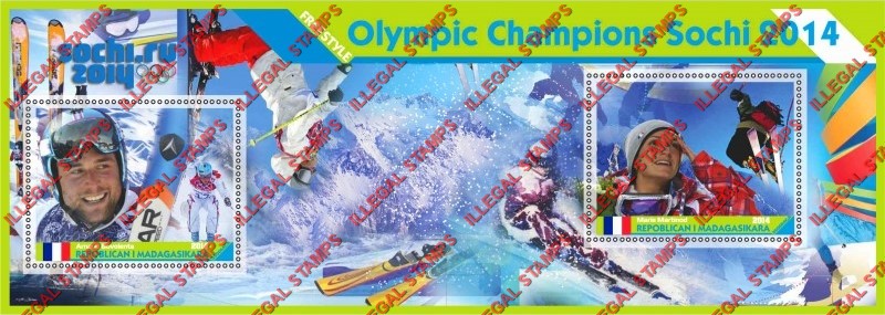 Madagascar 2014 Olympic Champions Freestyle Illegal Stamp Souvenir Sheet of 2 Madagascar 2014 Olympic Champions Freestyle Illegal Stamp Souvenir Sheet of 2