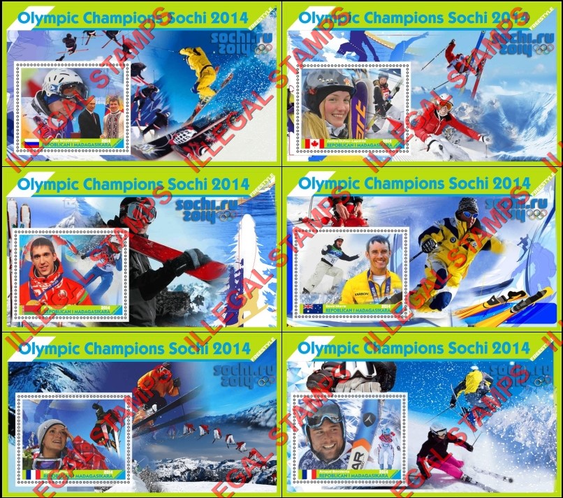 Madagascar 2014 Olympic Champions Freestyle Illegal Stamp Souvenir Sheets of 1 Madagascar 2014 Olympic Champions Freestyle Illegal Stamp Souvenir Sheets of 1
